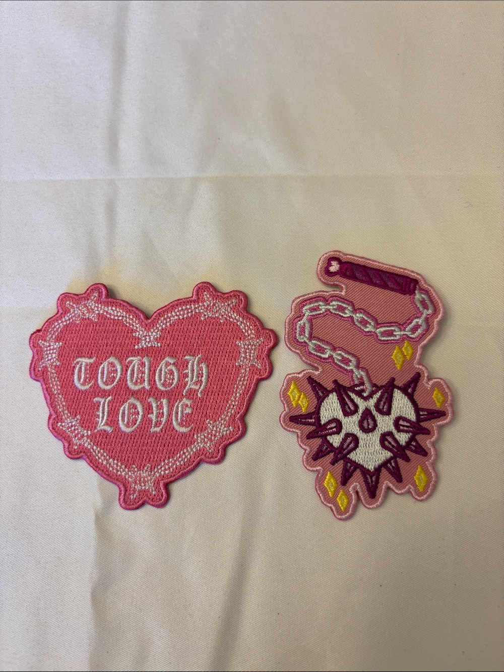 Pink 'Tough Love' Heart & Spiked Pendant Iron-On Patch Set